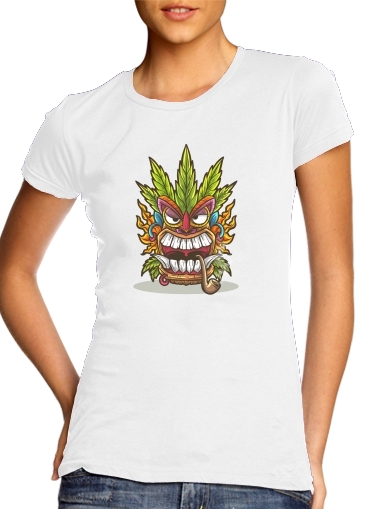 T-Shirt Manche courte cold rond femme Tiki mask cannabis weed smoking