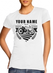 T-Shirt Manche courte cold rond femme Tracteur Logo personnalisable prénom date de naissance