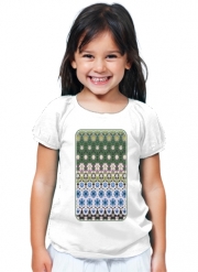 T-Shirt Fille Abstract ethnic floral stripe pattern white blue green