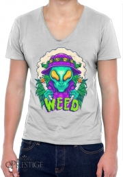 T-Shirt homme Col V Alien smoking cannabis cbd