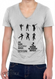 T-Shirt homme Col V Battle Royal FN Eat Sleap Repeat Dance