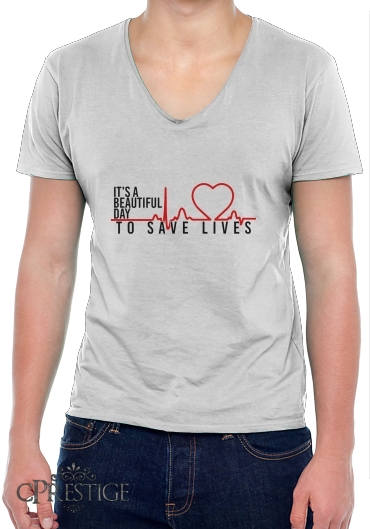 T-Shirt homme Col V Beautiful Day to save life
