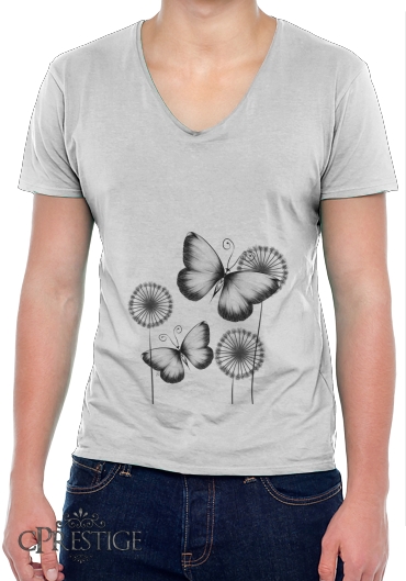T-Shirt homme Col V Butterflies Dandelion