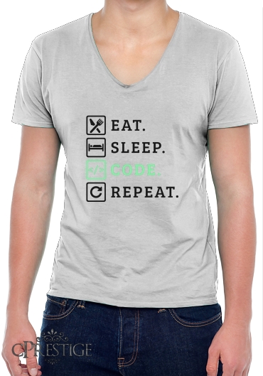 T-Shirt homme Col V Eat Sleep Code Repeat