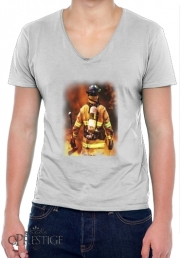 T-Shirt homme Col V Pompier Feu et Flamme