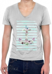 T-Shirt homme Col V Floral Anchor in mint