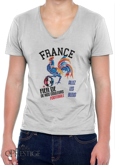 T-Shirt homme Col V France Football Coq Sportif Fier de nos couleurs Allez les bleus