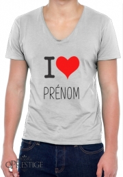 T-Shirt homme Col V I love Prénom - Personnalisable avec nom de ton choix