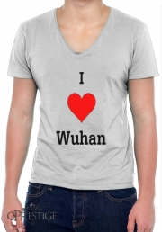T-Shirt homme Col V I love Wuhan Coronavirus