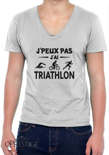 T-Shirt homme Col V Je peux pas j ai Triathlon