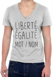 T-Shirt homme Col V Liberté Égalité Personnalisable avec mot ou nom