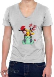 T-Shirt homme Col V Pikachu Bulbasaur Naruto
