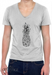 T-Shirt homme Col V Ananas en noir et blanc