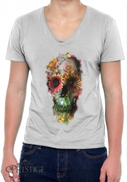 T-Shirt homme Col V Skull Flowers Gardening