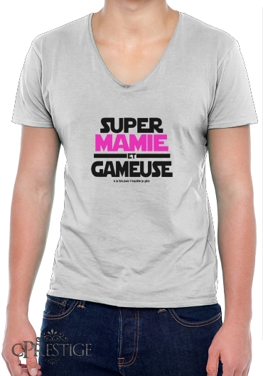T-Shirt homme Col V Super mamie et gameuse - Cadeau grand mère