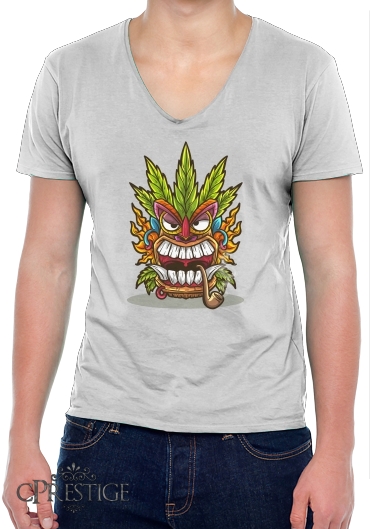 T-Shirt homme Col V Tiki mask cannabis weed smoking
