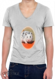 T-Shirt homme Col V Hamster dalmatien blanc tacheté de noir