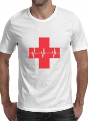 T-Shirt Manche courte cold rond Croix de secourisme EKG Heartbeat