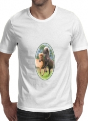 T-Shirt Manche courte cold rond Deux chevaux islandais cabrés, jouent ensemble dans le pré