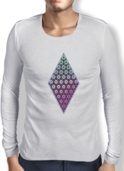 T-Shirt homme manche longue Abstract bright floral geometric pattern teal pink white