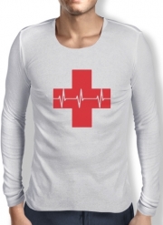 T-Shirt homme manche longue Croix de secourisme EKG Heartbeat
