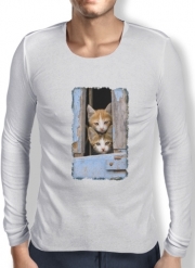 T-Shirt homme manche longue Petits chatons mignons à la fenêtre ancienne