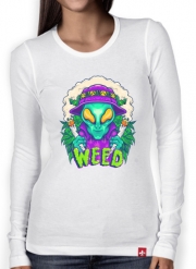 T-Shirt femme manche longue Alien smoking cannabis cbd