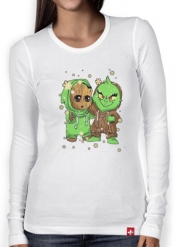 T-Shirt femme manche longue Baby Groot and Grinch Christmas
