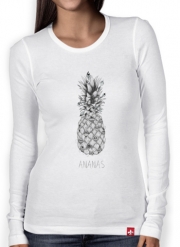 T-Shirt femme manche longue Ananas en noir et blanc