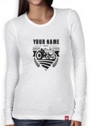 T-Shirt femme manche longue Tracteur Logo personnalisable prénom date de naissance