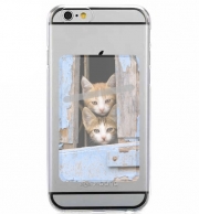 Porte Carte adhésif pour smartphone Petits chatons mignons à la fenêtre ancienne