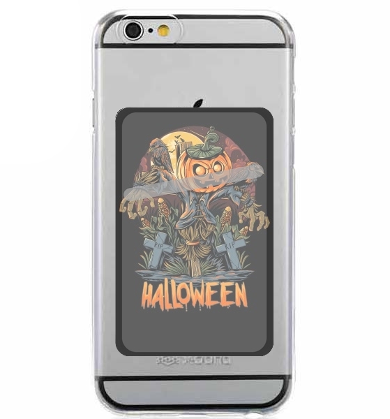 Porte Carte adhésif pour smartphone Halloween Pumpkin Crow Graveyard