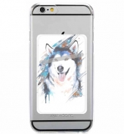 Porte Carte adhésif pour smartphone Siberian husky watercolor