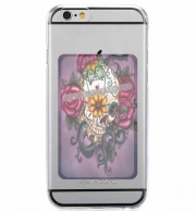 Porte Carte adhésif pour smartphone Skull Flowers Violet