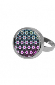 Bague Abstract bright floral geometric pattern teal pink white