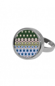 Bague Abstract ethnic floral stripe pattern white blue green