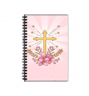 Cahier de texte Croix avec fleurs  - Cadeau invité pour communion d'une fille