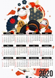 Calendrier Japanese geisha surrounded with colorful carps