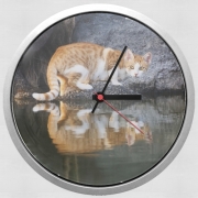 Horloge Murale  Reflet chat dans l'eau d'un étang 