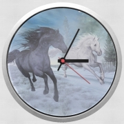 Horloge Murale Cheval libre dans la neige