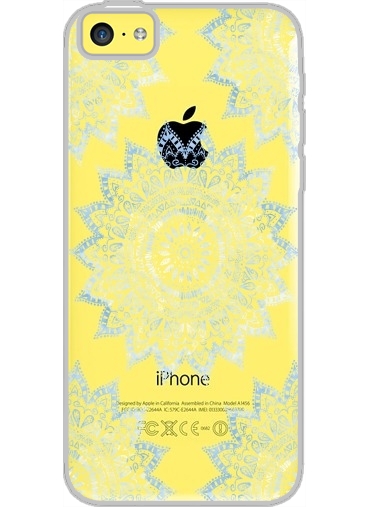 Coque Iphone 5C Transparente Bohemian Flower Mandala in Blue