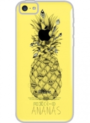 Coque Iphone 5C Transparente Ananas en noir et blanc