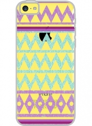 Coque Iphone 5C Transparente Tribal Chevron in pink and mint glitter