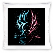 Coussin Black Goku Face Art Blue and pink hair
