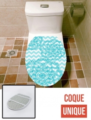 Housse de toilette - Décoration abattant wc aqua chevrons and flowers