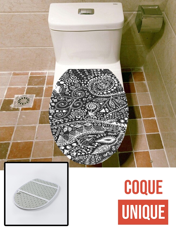 Housse de toilette - Décoration abattant wc Aztec B&W (Handmade)