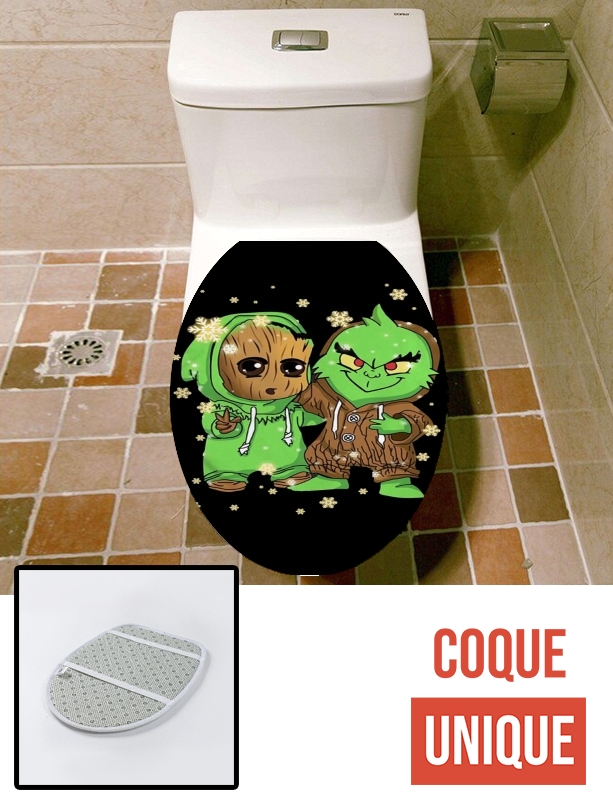 Housse de toilette - Décoration abattant wc Baby Groot and Grinch Christmas