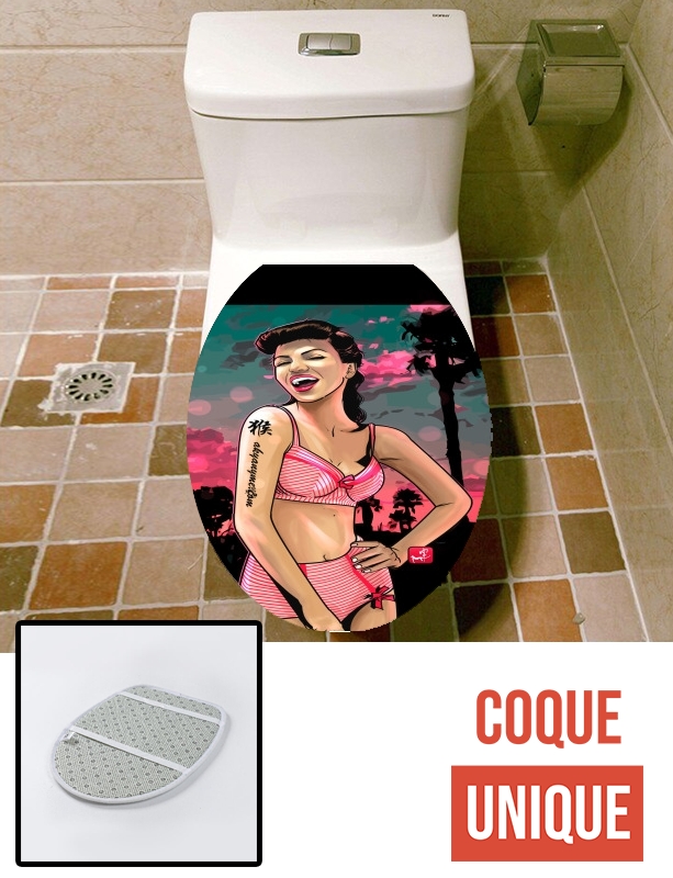 Housse de toilette - Décoration abattant wc California Girl retro
