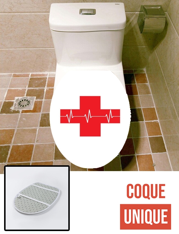 Housse de toilette - Décoration abattant wc Croix de secourisme EKG Heartbeat