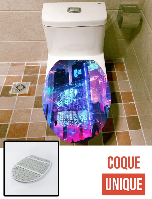 Housse de toilette - Décoration abattant wc Cyberpunk city night art
